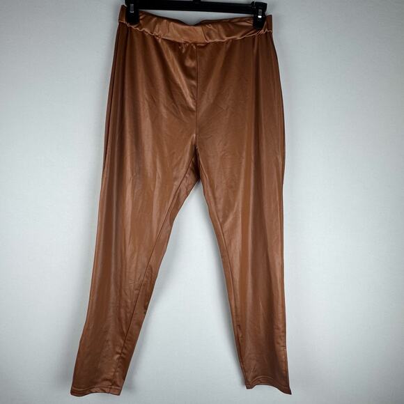 None and/or Unknown Pants - Women Spandex Legging Pants 2XL Brown Straight Leg Party Shiny Causal Work